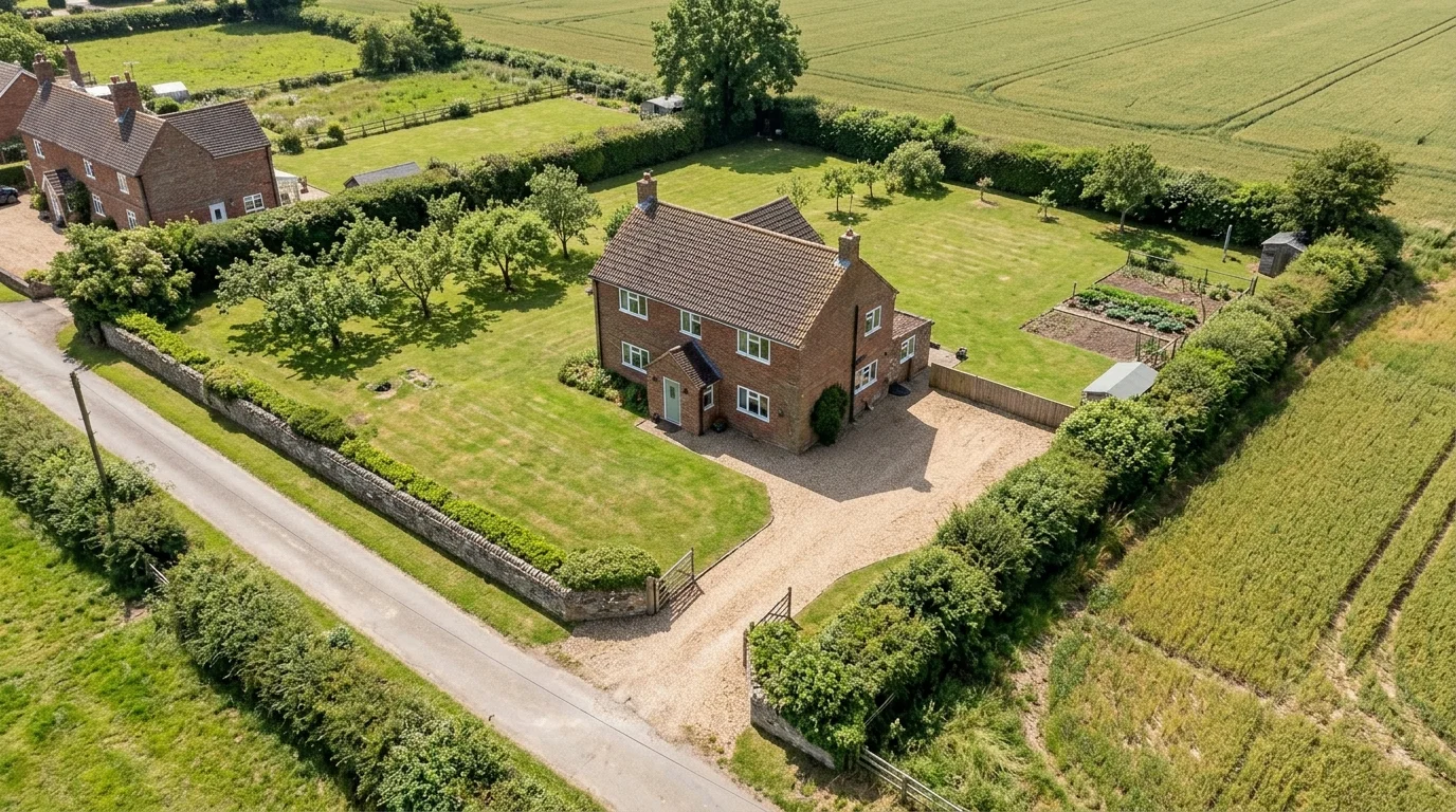 House with a land plot in a rural setting